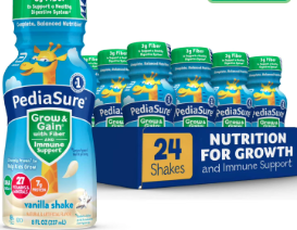 PediaSure Grow & Gain with Fiber & Immune Support, Vanilla, Bottle, Pack of 24 8 fl oz